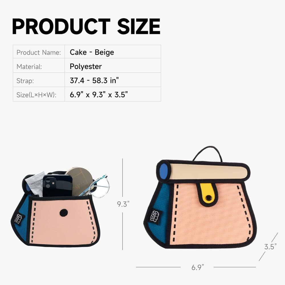 1135 Original 2D Cartoon Crossbody Bag Cake - Fun Pop Art, Jump From Paper - Picture 4 of 6